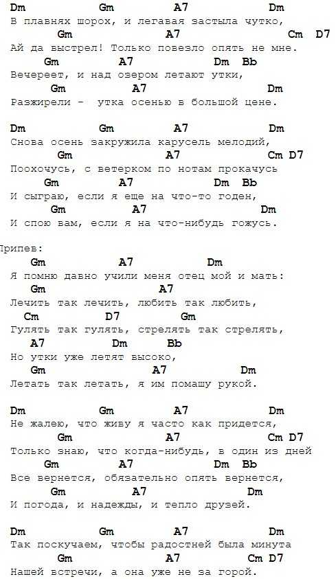Лучшие песни под гитару Утиная охота - Александр Розенбаум - Аккорды, текст, описание гитарного боя песниНоты Видео-разбор