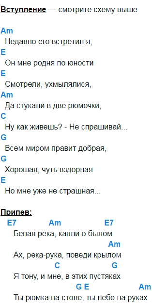 Лучшие песни под гитару Белая река - ДДТ - Аккорды, текст, табы вступления, описание гитарного боя песни Видео-разбор