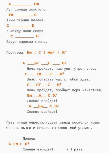 Луч солнца золотого Солнце взойдет, Серенада трубадура текст и аккорды Бременские музыкантыМельница Описание гитарного перебора и боя Слушать аудио