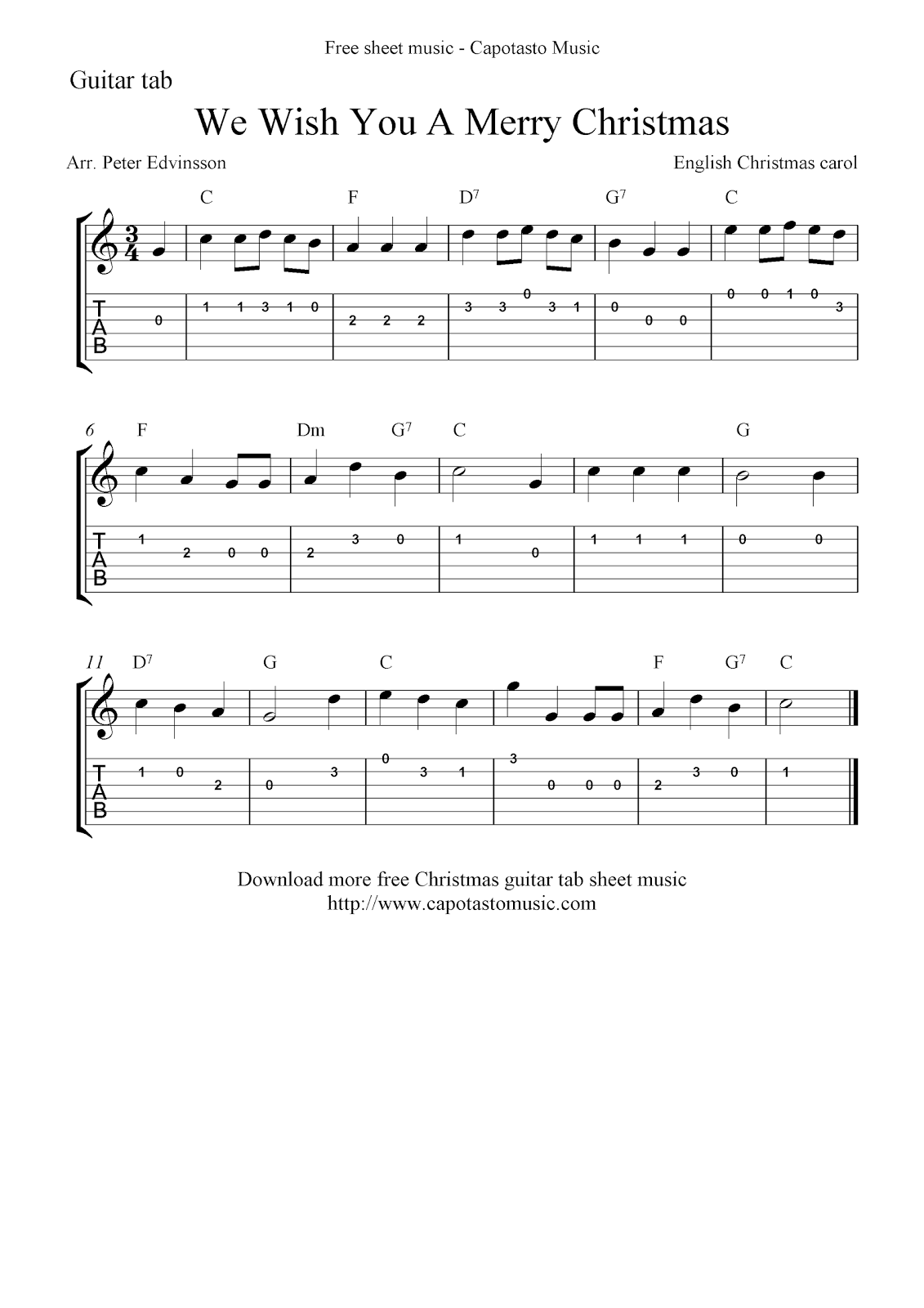 We wish you a merry christmas guitar tab | easy music