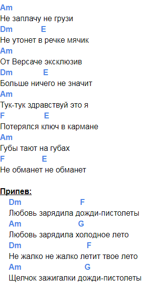 Аккорды ТОП-песен под гитару Дожди-пистолеты Звери, текст, аккорды, видео кавер  разбор гитарного боя