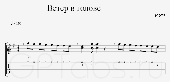 Текст и аккорды к песне ветер в голове