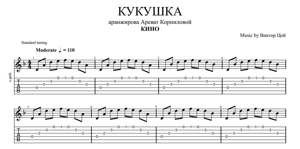 Кино (цой) - кукушка на гитаре: аккорды, табы