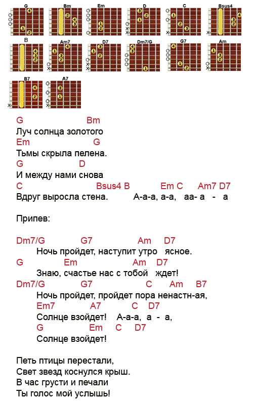 Как играть «луч солнца золотого» на гитаре. схемы боя и перебора с аудио примерами, табы и аккорды