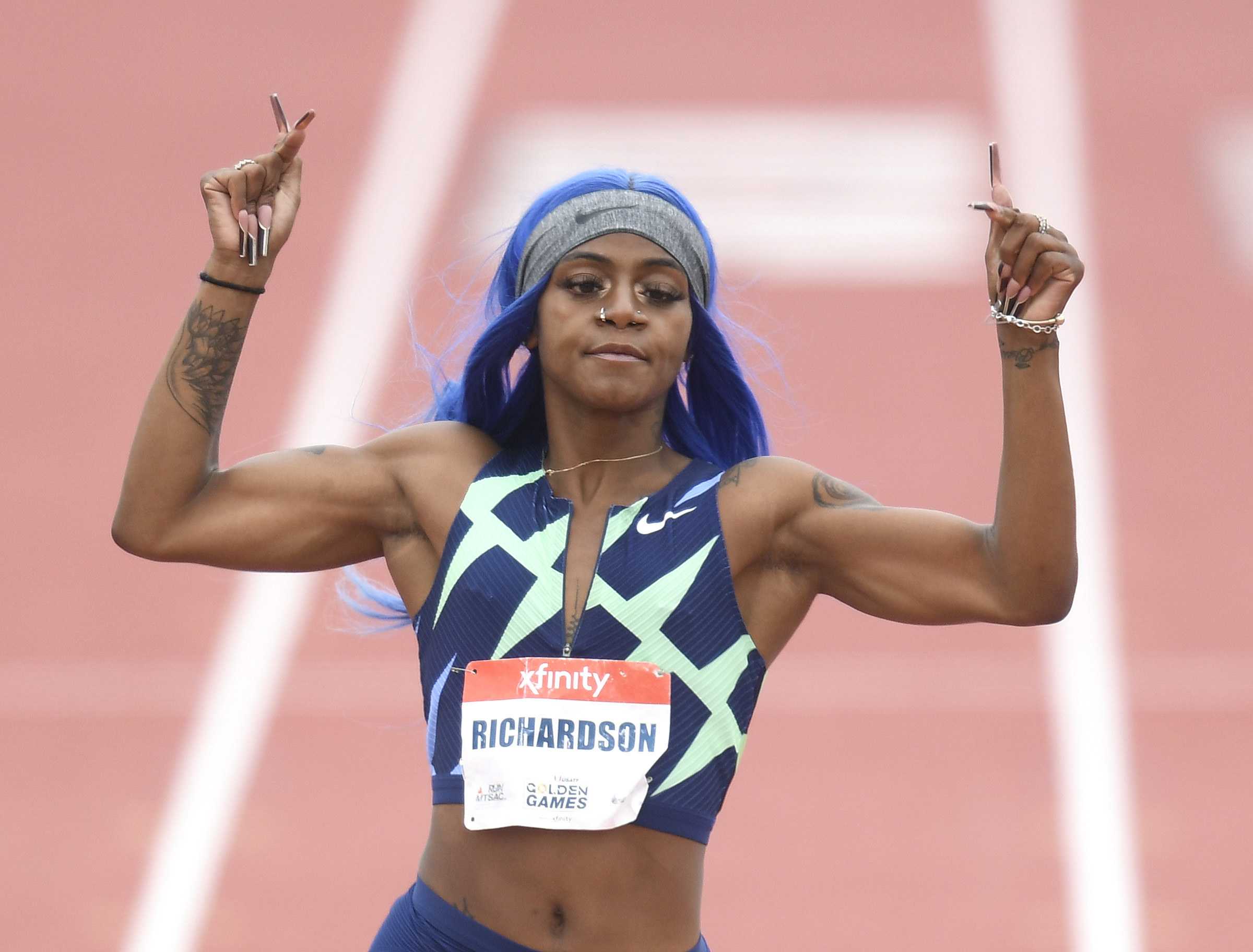 Sha’carri richardson celebrates early before finishing the 100m heats at the 2023 world athletics championships