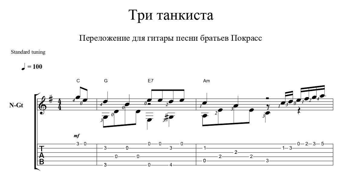 Табулатура для гитары